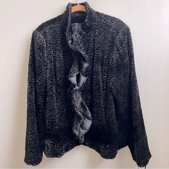 NWT Alpine Studio Faux Fur black Coat jacket ruffled  XL new! - Picture 1 of 5